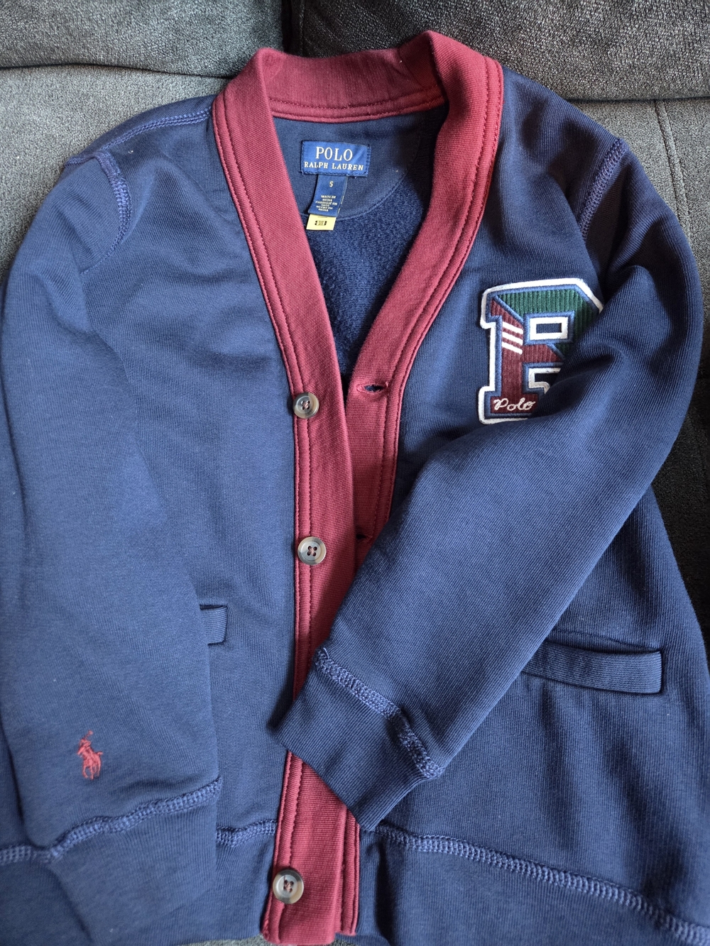 Polo by Ralph Lauren Navy and Burgundy Boys Cardigan Sweater and Pants Set - Picture 3 of 4